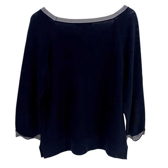 Les Copains Navy Blue 3/4 Sleeve Top 100% Cotton - Picture 2 of 6